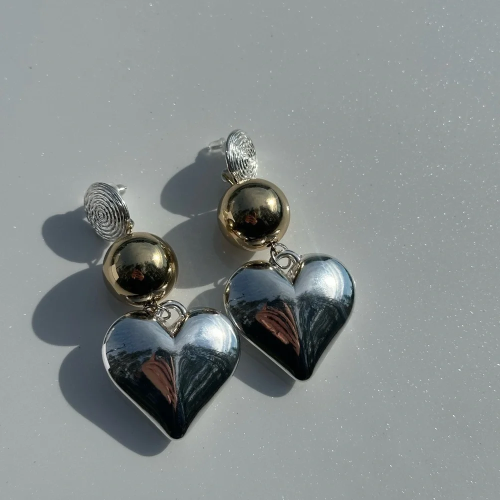 Anthropologie Gold and Silver Heart Drop Earrings - Picture 2 of 5